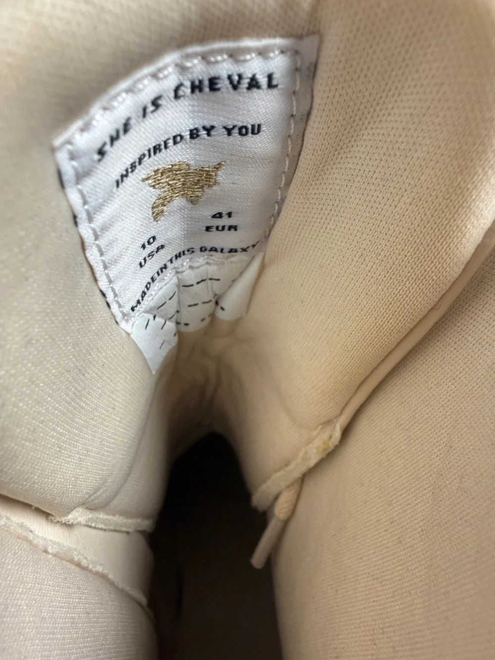 Beige Lace-Up Platform Combat Boots with Pearl & Gold Chain Detail - Picture 6 of 11